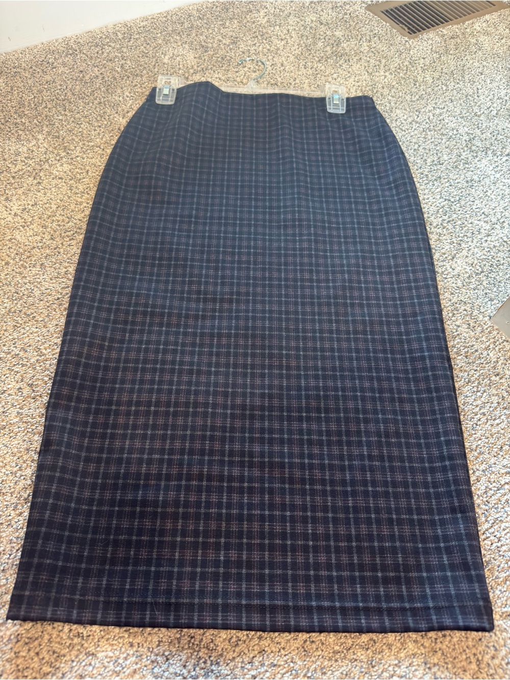 Sanctuary Black Plaid Midi Pencil Skirt with Subtle Gray Lines